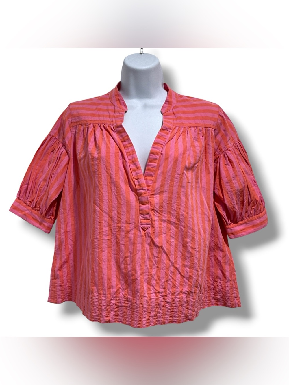 Anthropologie Peasant Pullover 100% Cotton Blouse Pink and Coral Size S